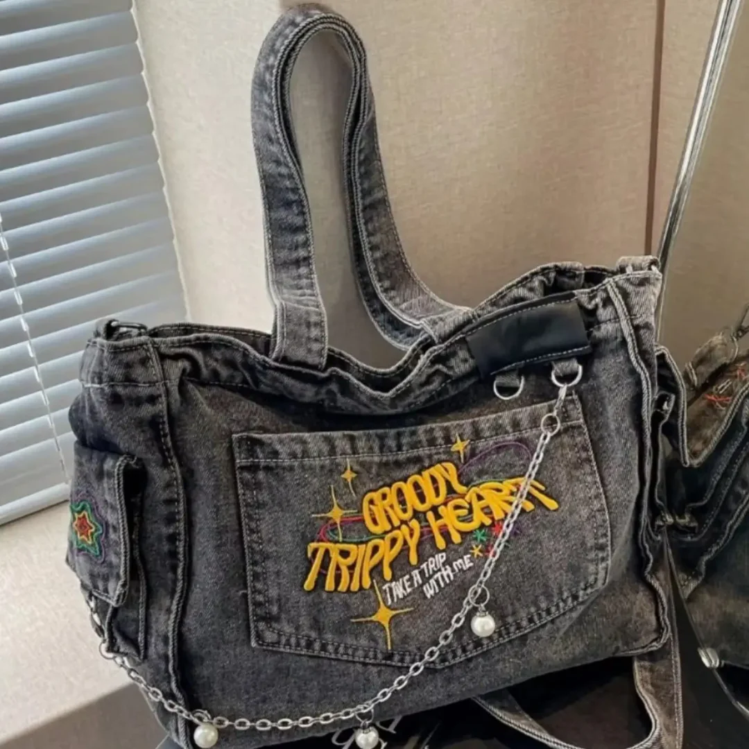 Groovy Trippy Denim tote Bag - Image 10