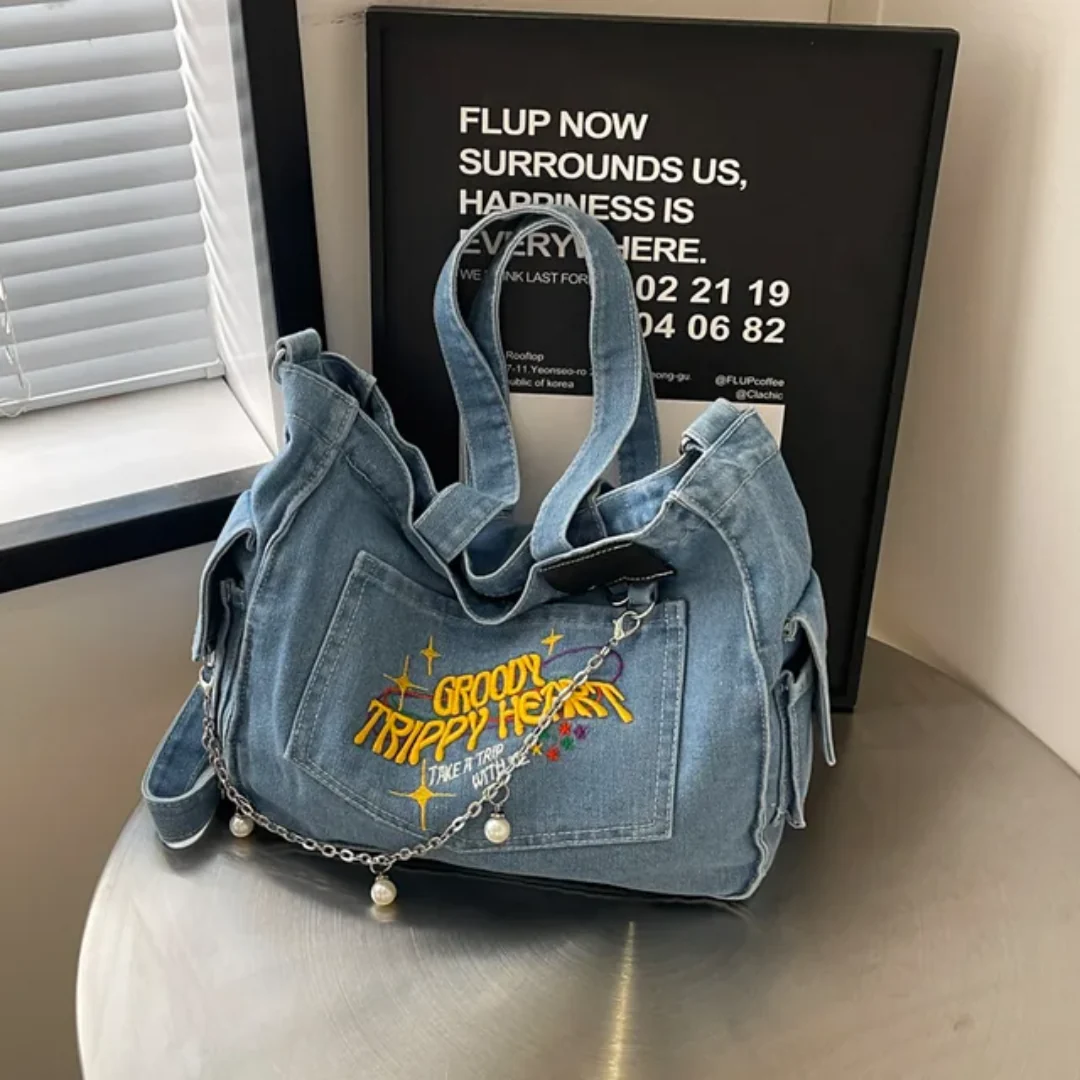 Groovy Trippy Denim tote Bag - Image 11