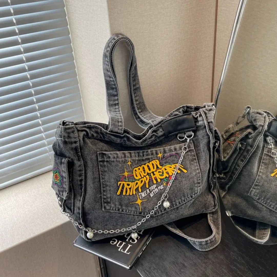 Groovy Trippy Denim tote Bag - Image 12