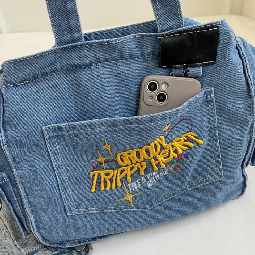 Groovy Trippy Denim tote Bag - Image 13