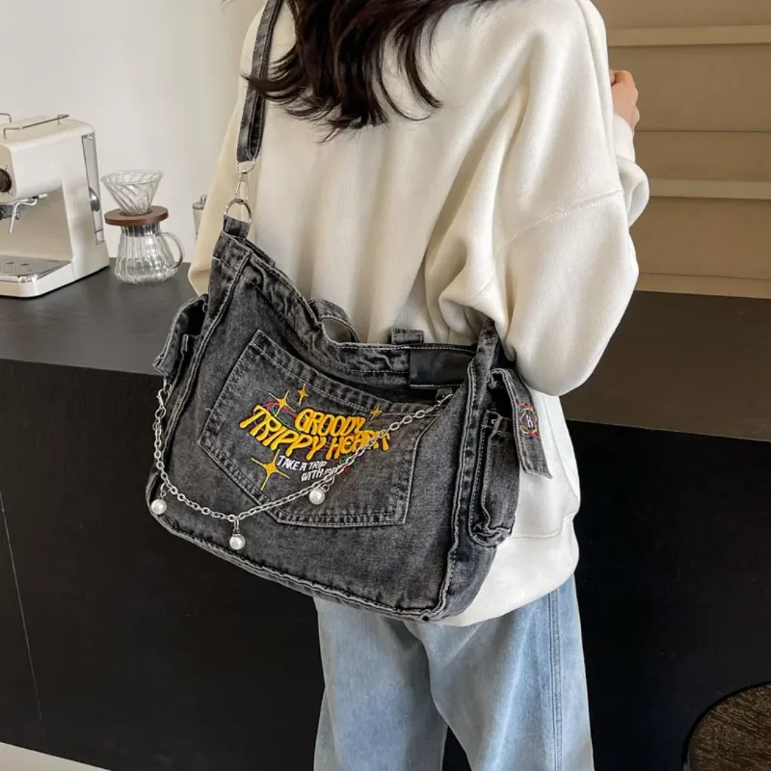 Groovy Trippy Denim tote Bag - Image 17