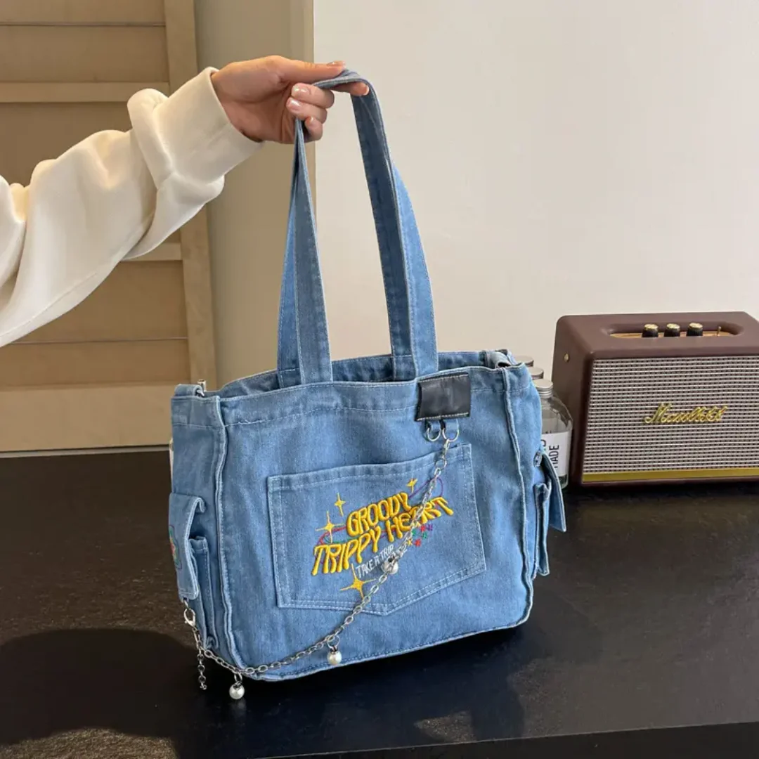 Groovy Trippy Denim tote Bag - Image 18