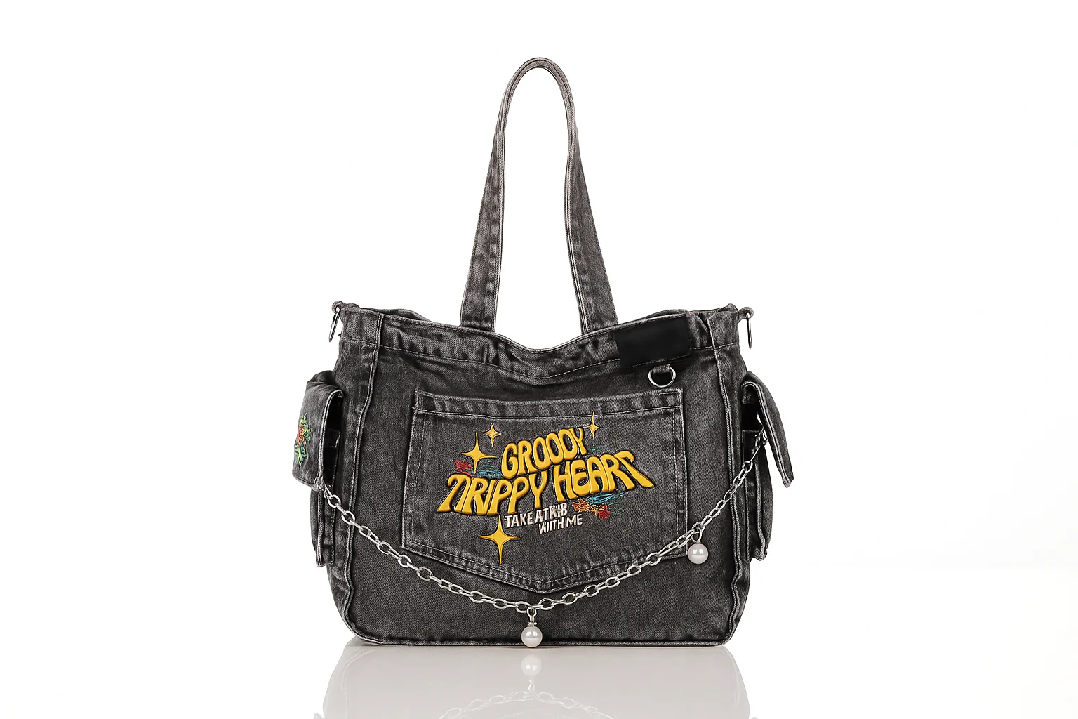 Groovy Trippy Denim tote Bag - Image 19