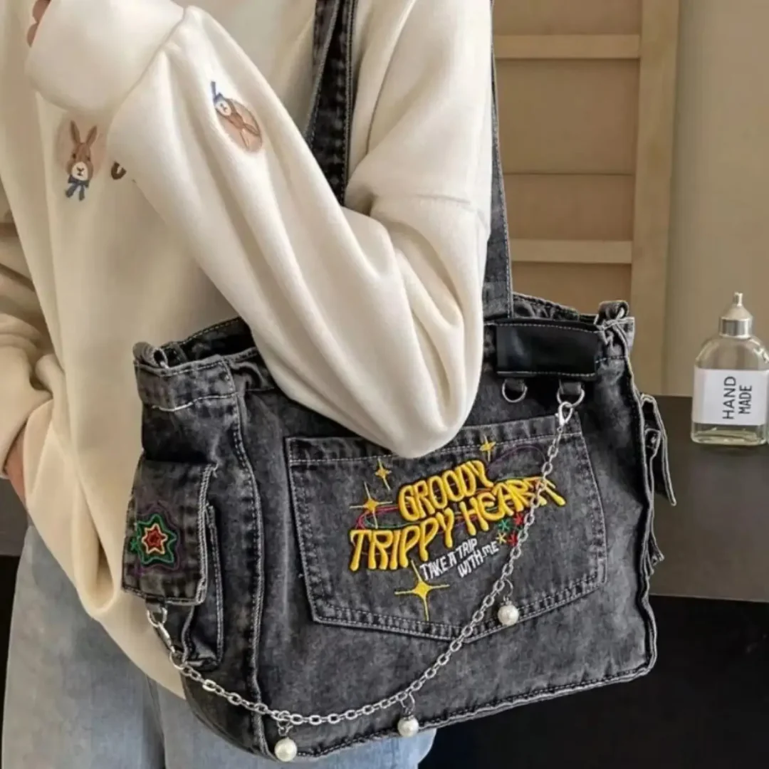Groovy Trippy Denim tote Bag - Image 3