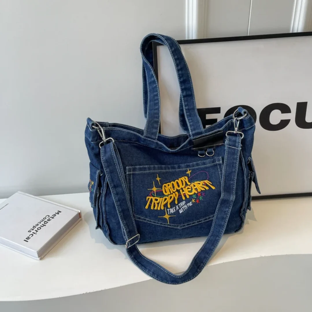 Groovy Trippy Denim tote Bag - Image 5