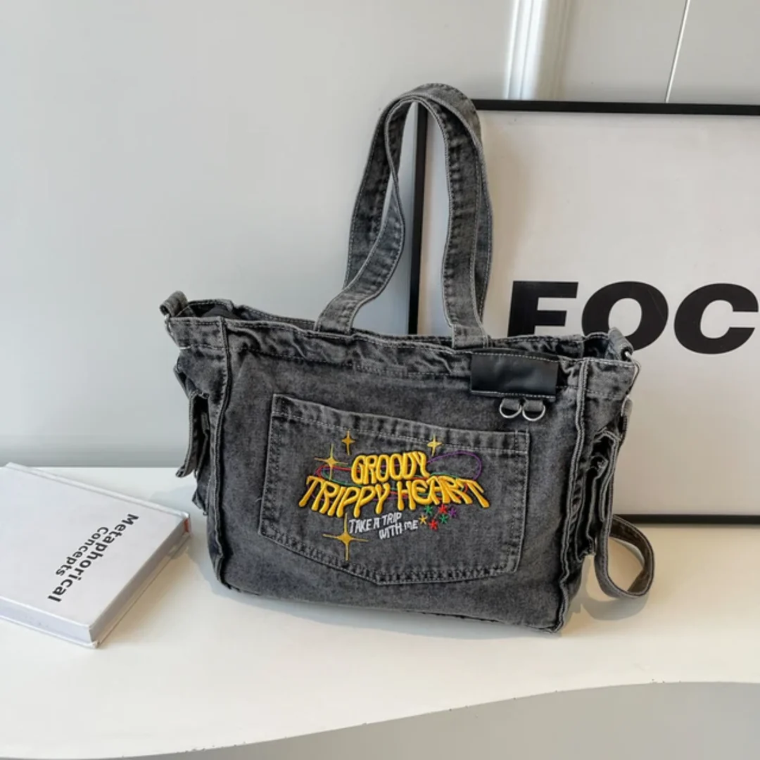 Groovy Trippy Denim tote Bag - Image 6