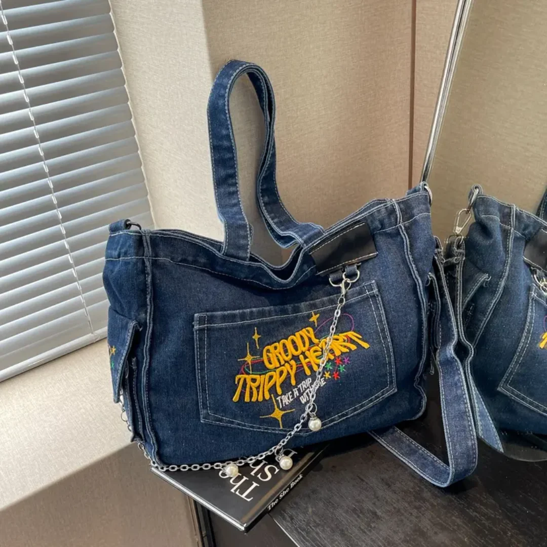 Groovy Trippy Denim tote Bag - Image 8