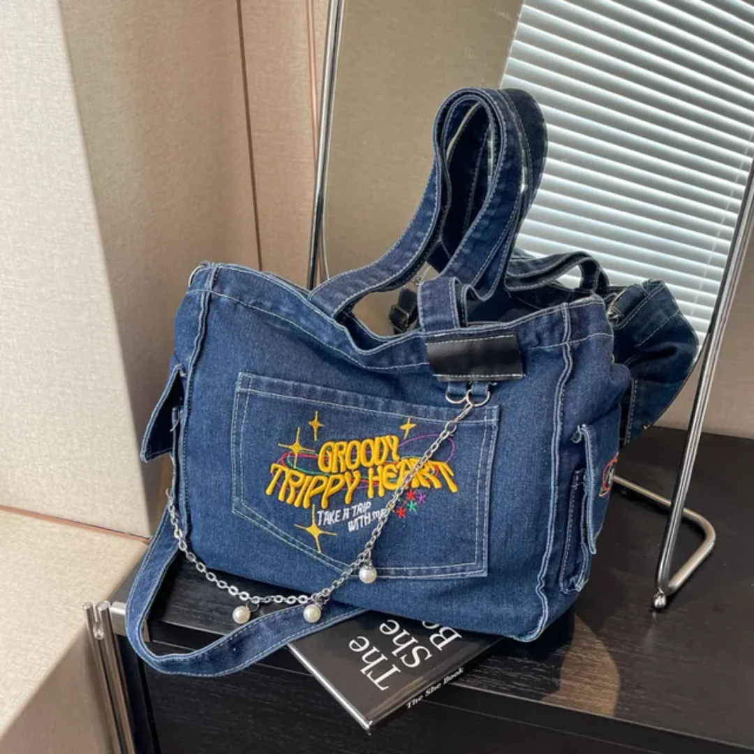 Groovy Trippy Denim tote Bag - Image 9